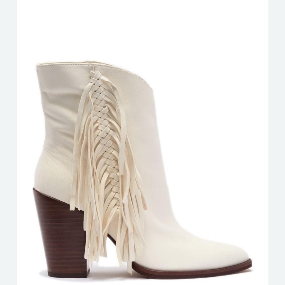 Dolce Vita Cream Fringe Ankle Boots